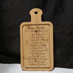 Recipe For Love Heart-Shaped Handle Bamboo Cutting Board